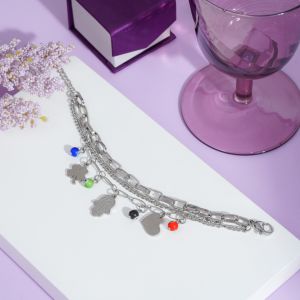 Silver Heart Flower Charms Bracelet