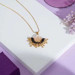 Golden Sunburst Floral Pendant Necklace